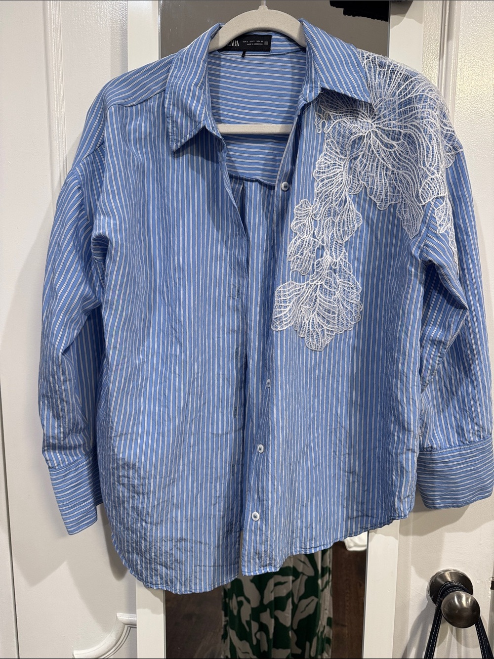 Zara Light Blue and White Striped Button-Down Shirt